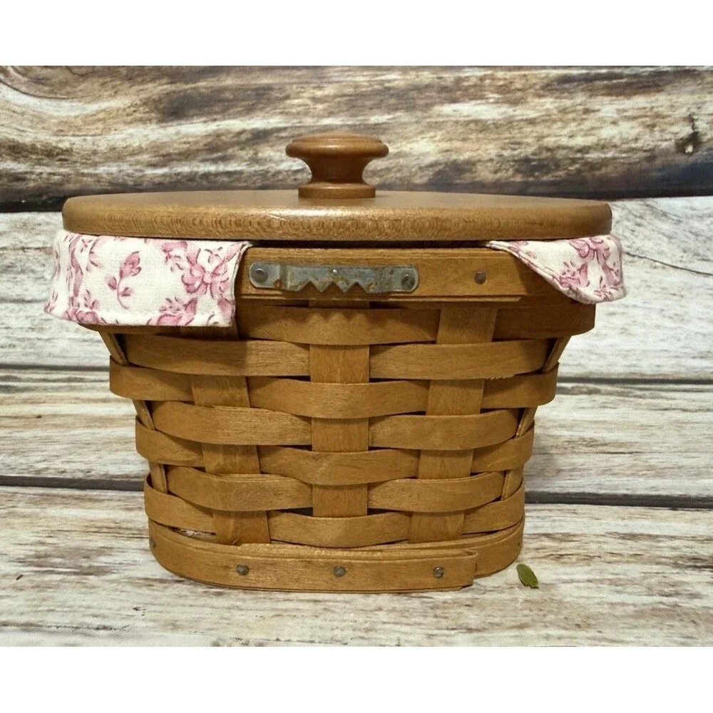 2007 Longaberger Horizon of Hope Basket Wood Lid Pink White Liner Hanging